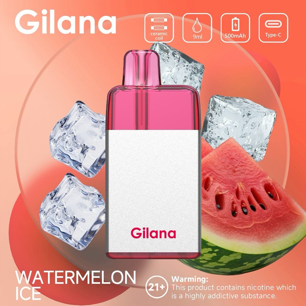 正品吉拉娜冰立方 Gilana Ice Cube 7000口劲爽冰感系列三色指示灯电量显示可视化油仓一次性电子烟-多口味可选