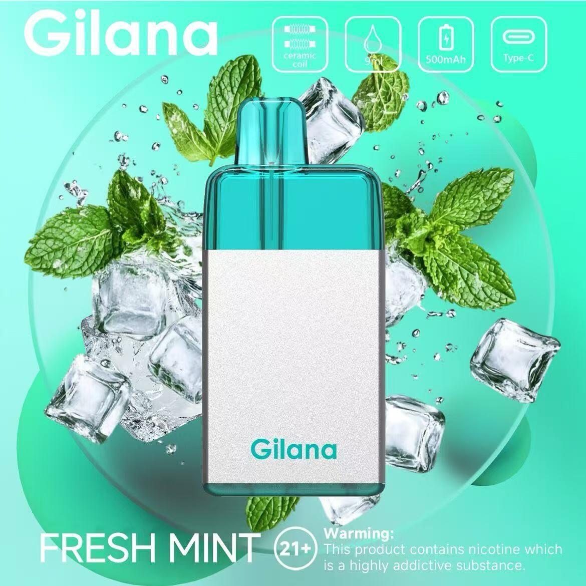 正品吉拉娜冰立方 Gilana Ice Cube 7000口劲爽冰感系列三色指示灯电量显示可视化油仓一次性电子烟-多口味可选