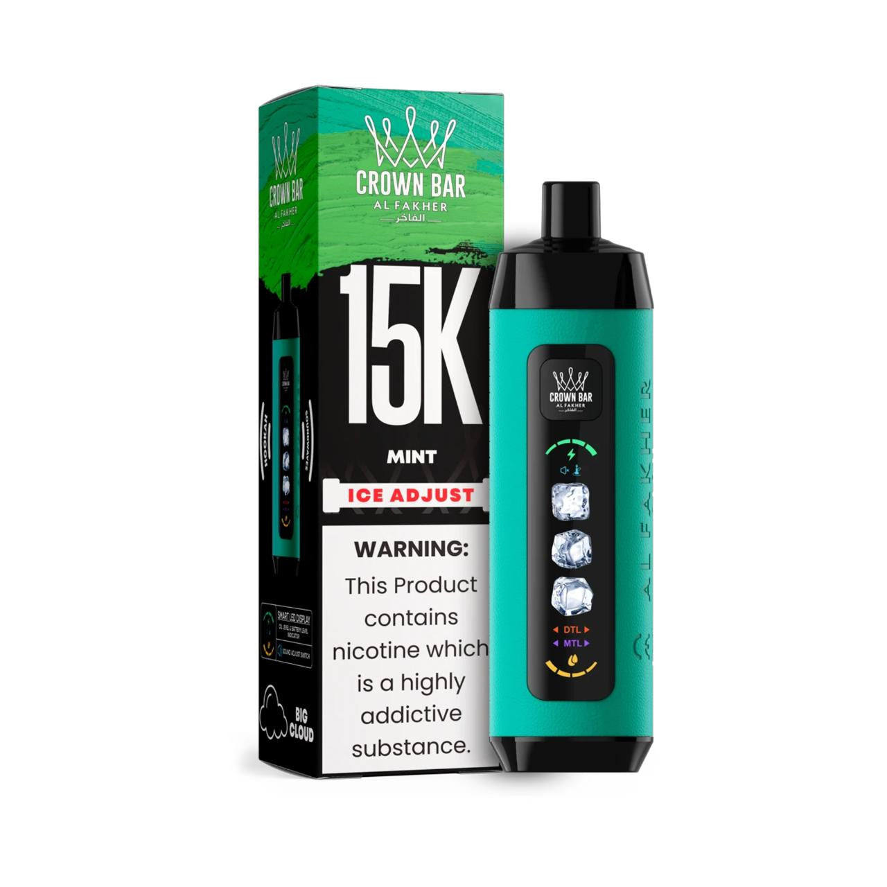 正品阿尔法赫15000口可调冰度款 AL FAKHER CROWN BAR ICE ADJUST 15K 大烟雾一次性电子烟-多口味可选