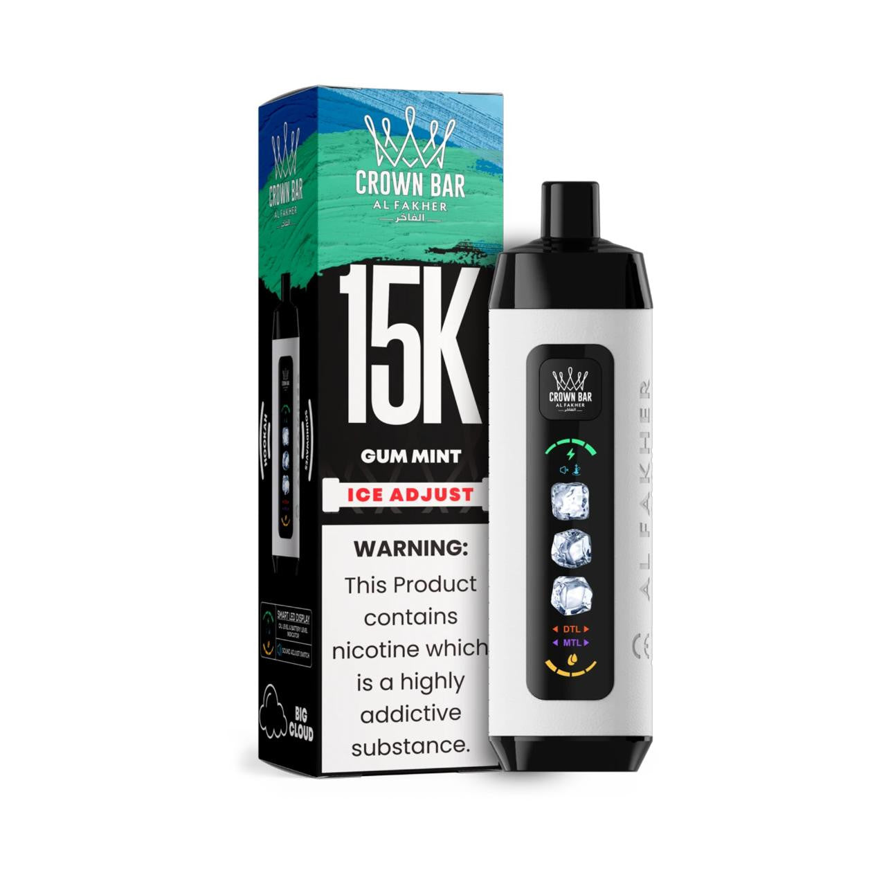 正品阿尔法赫15000口可调冰度款 AL FAKHER CROWN BAR ICE ADJUST 15K 大烟雾一次性电子烟-多口味可选