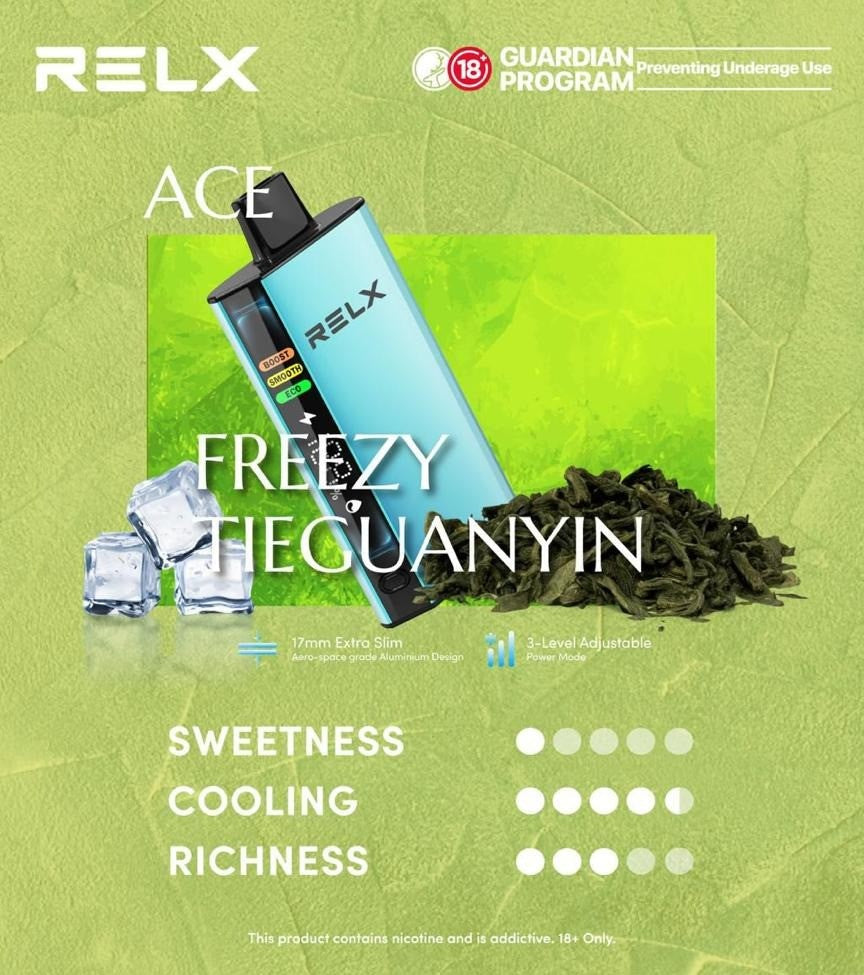 正品悦刻RELX ACE 30000口超大容量冰爽系列航空级铝材超薄设计三档功率可调智能液晶显示电量油量一次性电子烟-多口味可选
