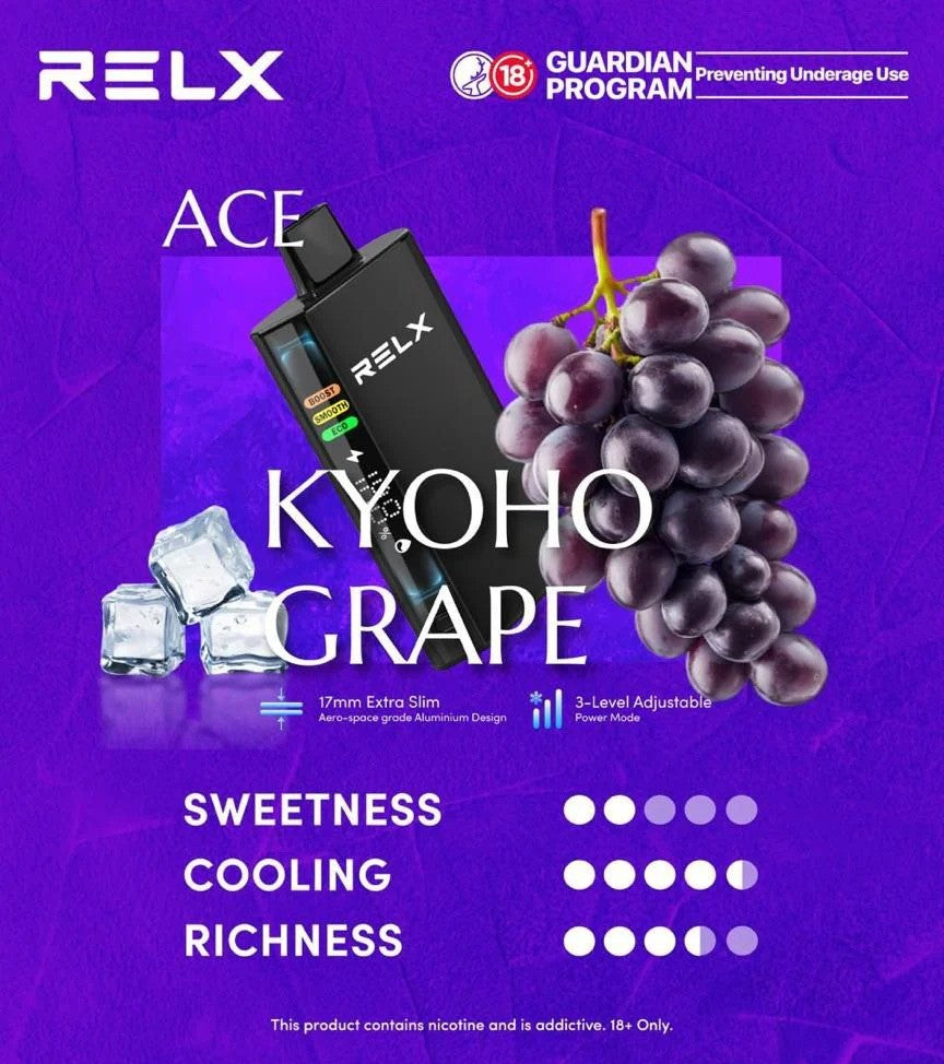 正品悦刻RELX ACE 30000口超大容量冰爽系列航空级铝材超薄设计三档功率可调智能液晶显示电量油量一次性电子烟-多口味可选