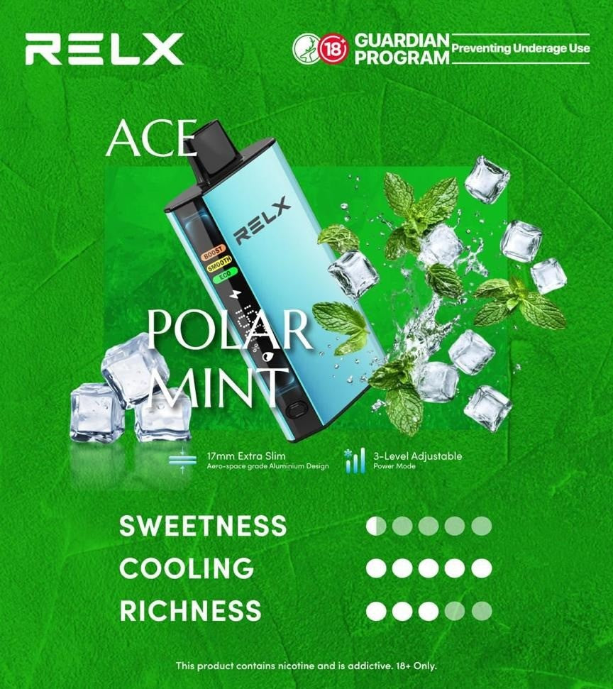 正品悦刻RELX ACE 30000口超大容量冰爽系列航空级铝材超薄设计三档功率可调智能液晶显示电量油量一次性电子烟-多口味可选