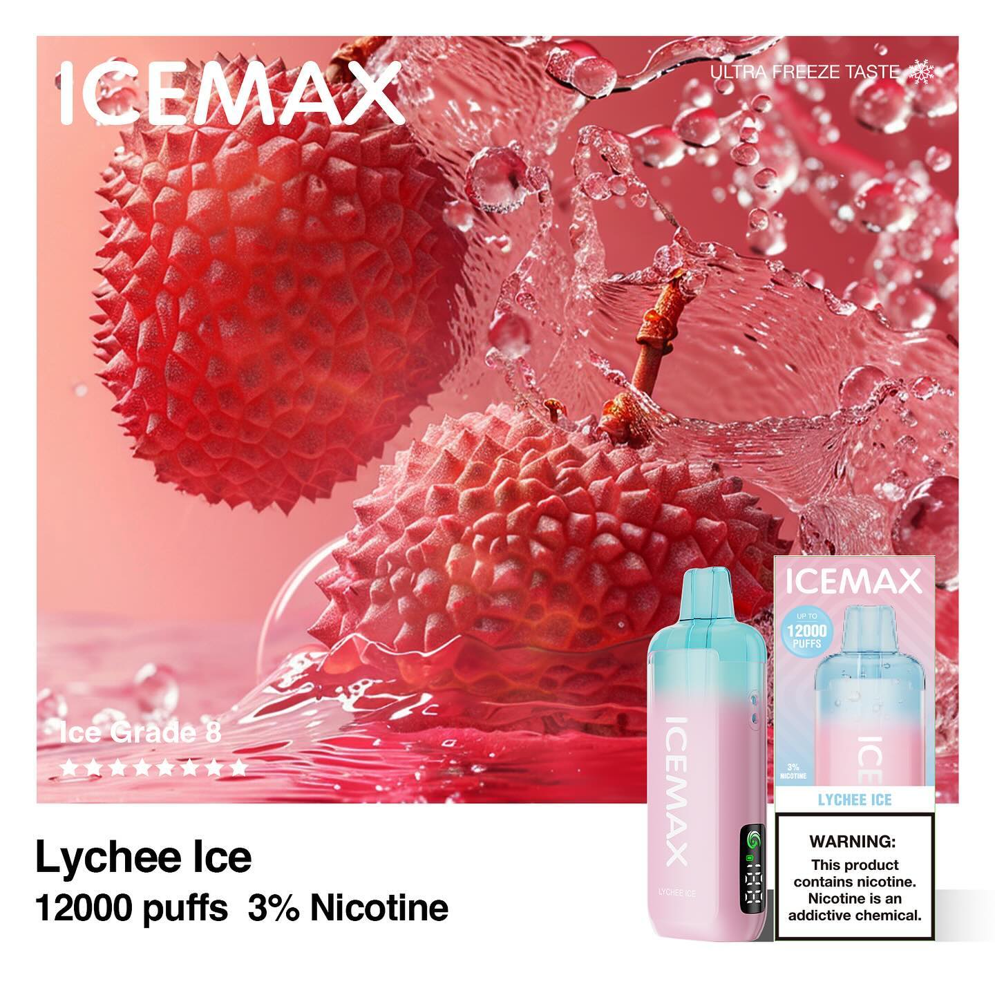 正品冰暴Icemax Ultra Freeze Taste 12000口超冰爽液晶显示屏可视化油仓一次性电子烟-多口味可选