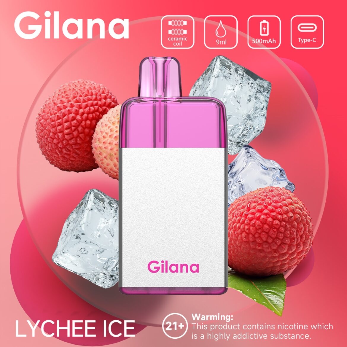 正品吉拉娜冰立方 Gilana Ice Cube 7000口劲爽冰感系列三色指示灯电量显示可视化油仓一次性电子烟-多口味可选