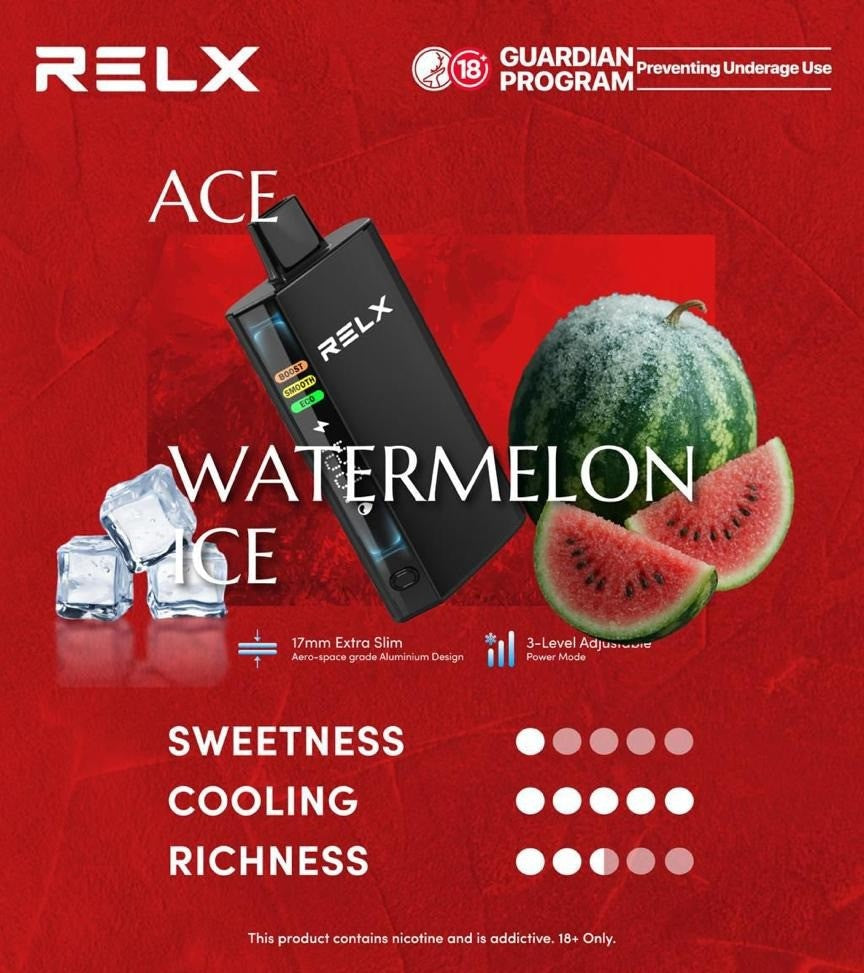 正品悦刻RELX ACE 30000口超大容量冰爽系列航空级铝材超薄设计三档功率可调智能液晶显示电量油量一次性电子烟-多口味可选