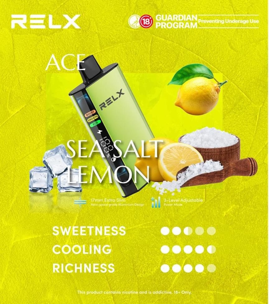 正品悦刻RELX ACE 30000口超大容量冰爽系列航空级铝材超薄设计三档功率可调智能液晶显示电量油量一次性电子烟-多口味可选
