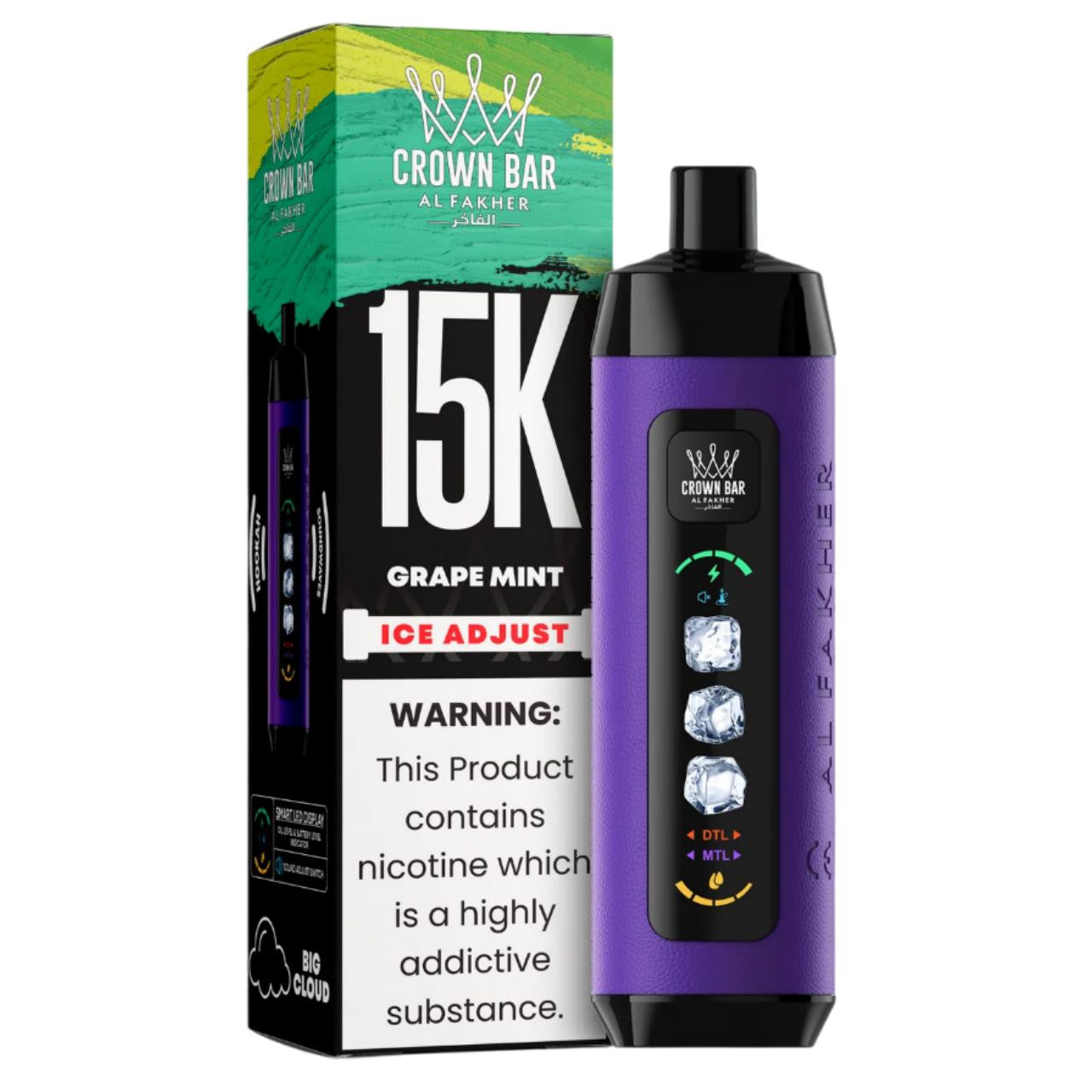 正品阿尔法赫15000口可调冰度款 AL FAKHER CROWN BAR ICE ADJUST 15K 大烟雾一次性电子烟-多口味可选