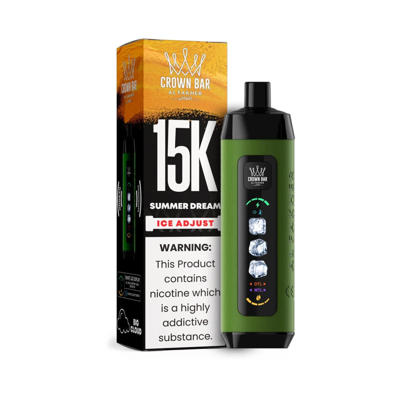 正品阿尔法赫15000口可调冰度款 AL FAKHER CROWN BAR ICE ADJUST 15K 大烟雾一次性电子烟-多口味可选