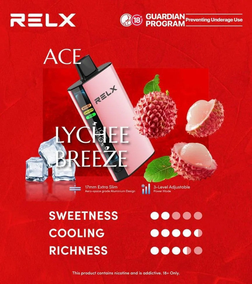 正品悦刻RELX ACE 30000口超大容量冰爽系列航空级铝材超薄设计三档功率可调智能液晶显示电量油量一次性电子烟-多口味可选