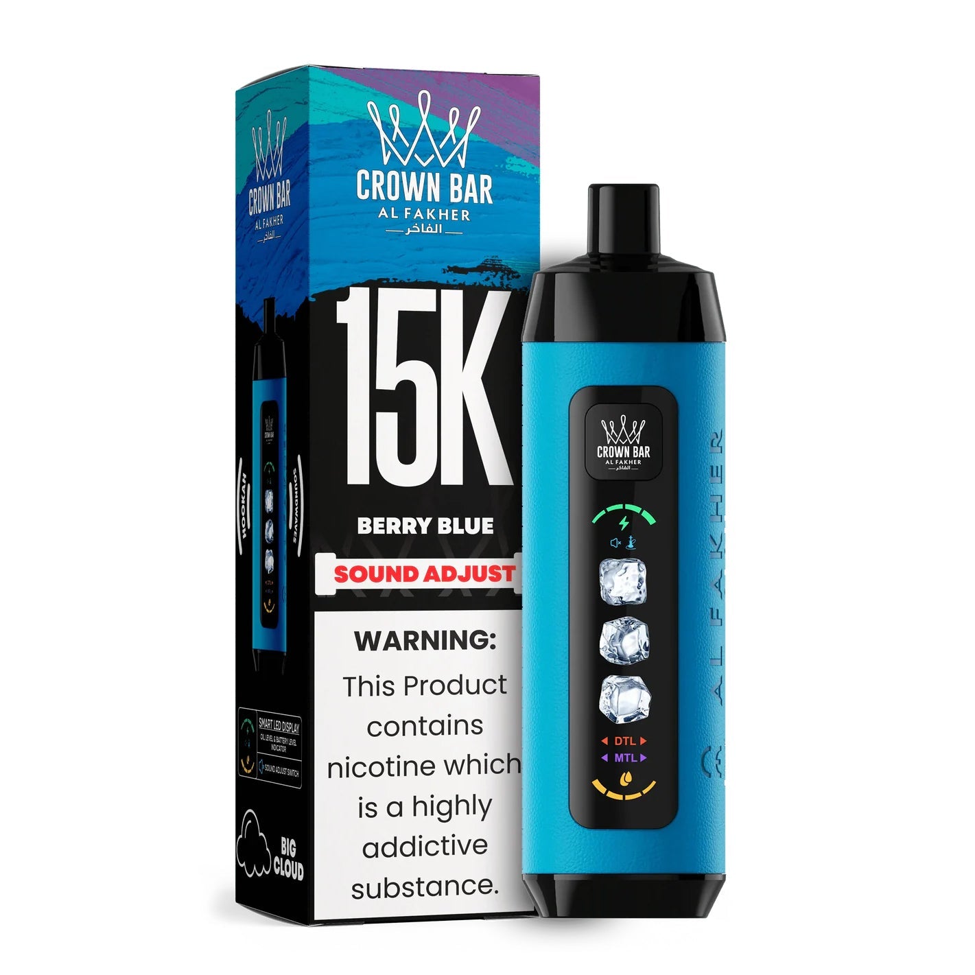 正品阿尔法赫15000口可调冰度款 AL FAKHER CROWN BAR ICE ADJUST 15K 大烟雾一次性电子烟-多口味可选