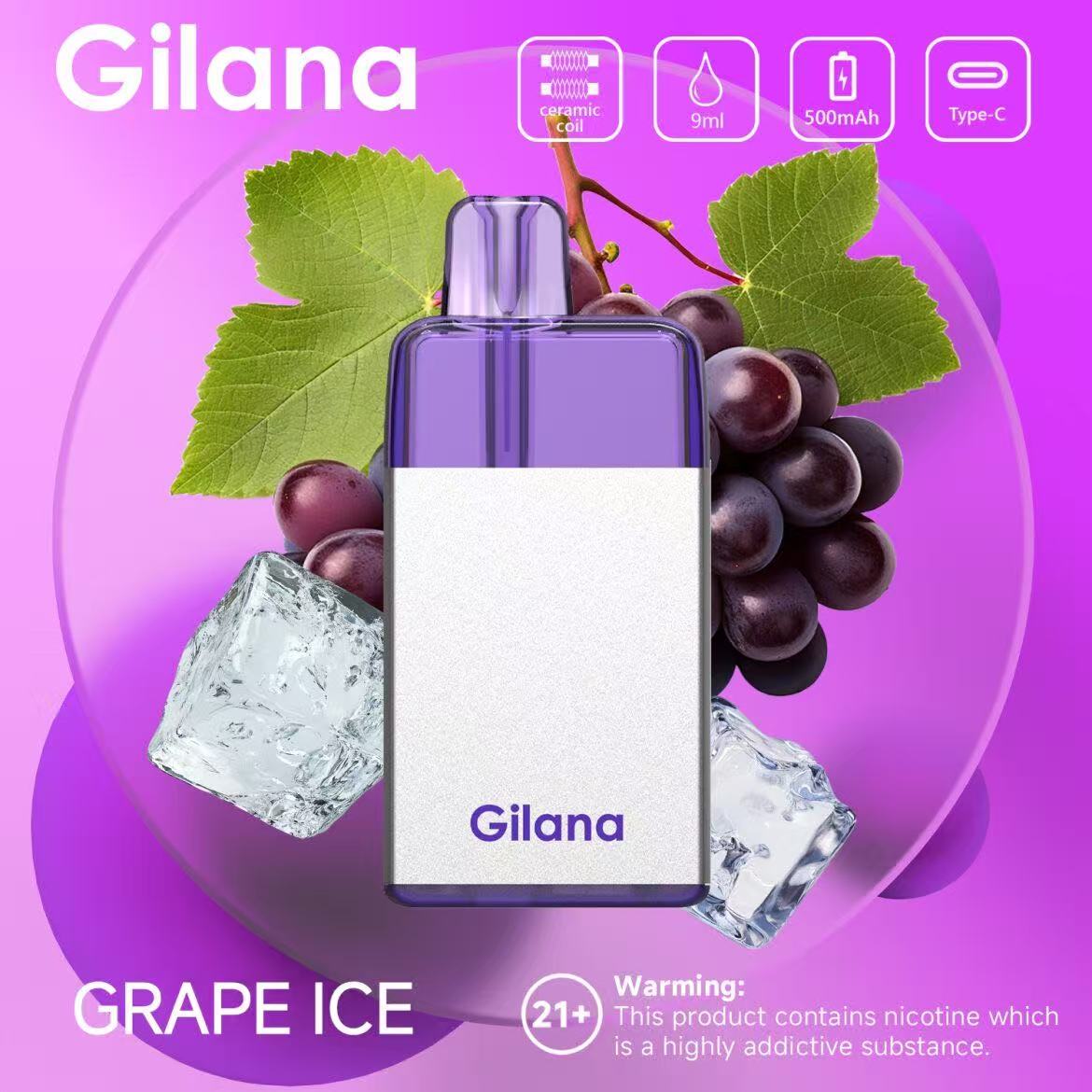 正品吉拉娜冰立方 Gilana Ice Cube 7000口劲爽冰感系列三色指示灯电量显示可视化油仓一次性电子烟-多口味可选