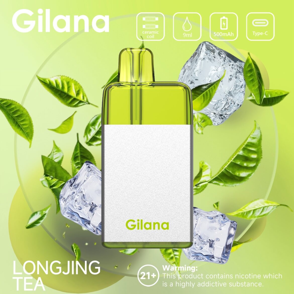 正品吉拉娜冰立方 Gilana Ice Cube 7000口劲爽冰感系列三色指示灯电量显示可视化油仓一次性电子烟-多口味可选
