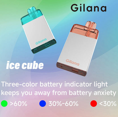正品吉拉娜冰立方 Gilana Ice Cube 7000口劲爽冰感系列三色指示灯电量显示可视化油仓一次性电子烟-多口味可选