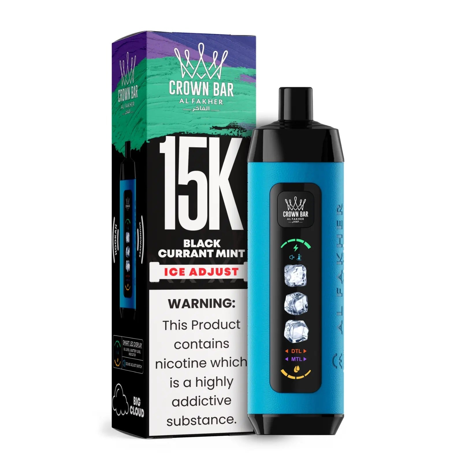 正品阿尔法赫15000口可调冰度款 AL FAKHER CROWN BAR ICE ADJUST 15K 大烟雾一次性电子烟-多口味可选