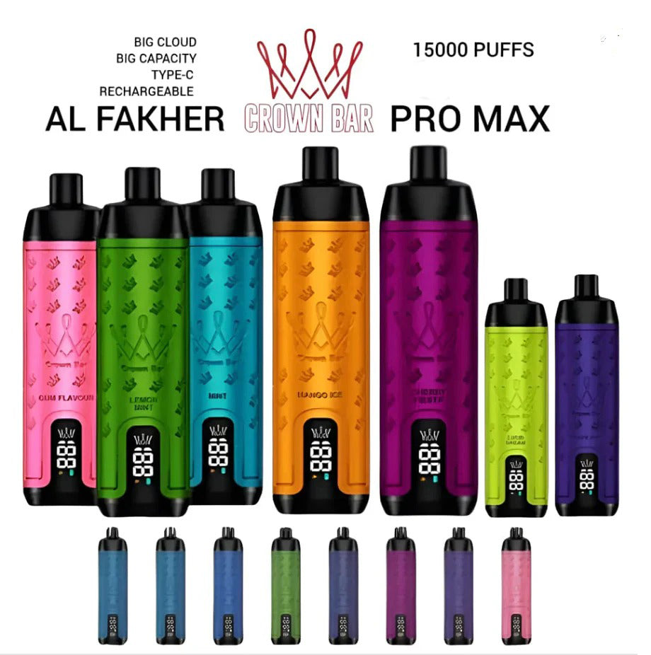 正品阿尔法赫皇冠系列 AL FAKHER CROWN BAR PRO MAX 15K 15000口大烟雾一次性电子烟油量电量显示-多口味可选