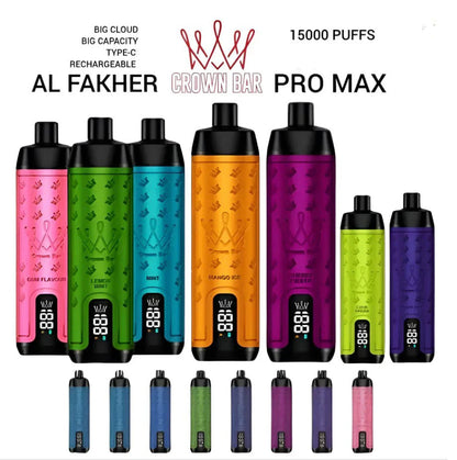正品阿尔法赫皇冠系列 AL FAKHER CROWN BAR PRO MAX 15K 15000口大烟雾一次性电子烟油量电量显示-多口味可选