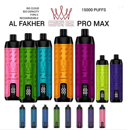 正品阿尔法赫皇冠系列 AL FAKHER CROWN BAR PRO MAX 15K 15000口大烟雾一次性电子烟油量电量显示-多口味可选